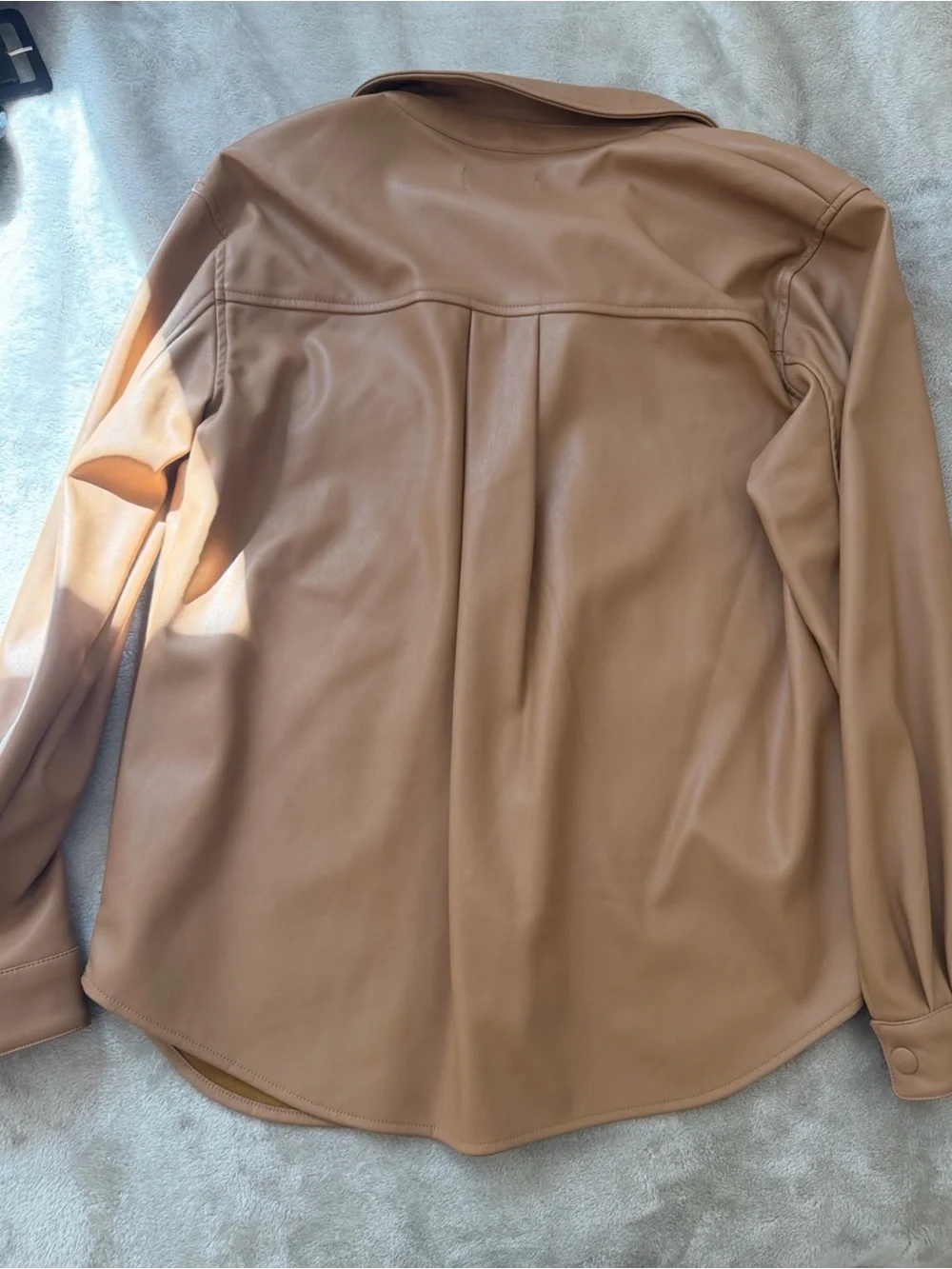 Love Tree Tan Faux Leather Shacket with Chest Pockets - Picture 3 of 3